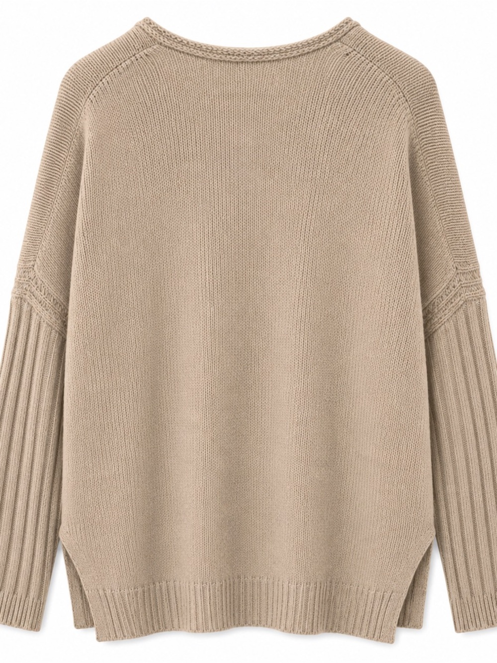 Vince XS 50% Yak 50% Wool V Neck Tunic Sweater Beige Knit Side Slit Pullover - Picture 2 of 5